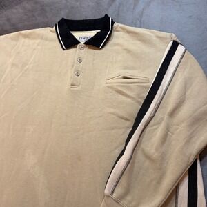 Penguin Sport Mens Long Sleeve Polo Shirt Beige XXL‎ Track Stripe Pocket